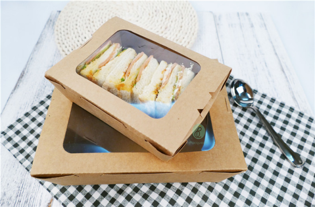 New Design Disposable Kraft Paper Takeaway Food Box with Single Clear Windows